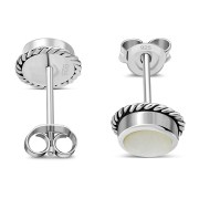 Mother of Pearl Round Stud Silver Earrings - e369